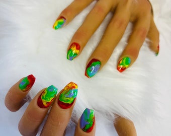 10pcs rainbow tie dye press on nails