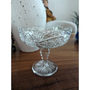 VTG American Brilliant Cut Heavy Crystal  Compote Pedestal Bowl
