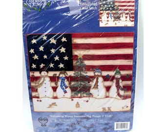 Welcome To Winter Snowmen Flag Cross Stitch Kit 14x11 Missing Floss Candamar Designs 51407