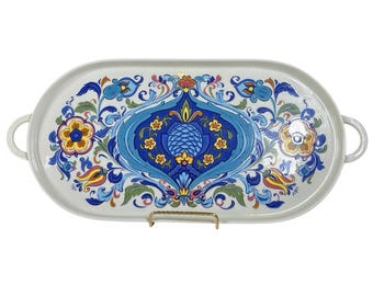 Villeroy & Boch Izmir 1973 Blue Floral Serving Oval Tray With Handles 16.5"