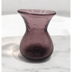 Vintage Amethyst Crackle Glass Vase 4 In Hand-Blown Decor Accent Piece
