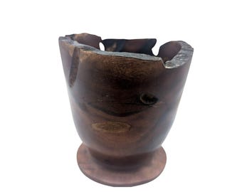 Handcrafted Decorative Wooden Planter Vase With Natural Edge Walnut?  6" Tall