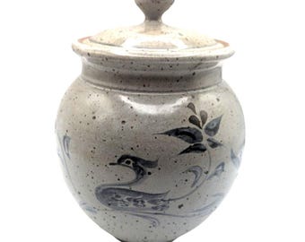 青い花が描かれた蓋付き壺（陶器） - Etsy 日本