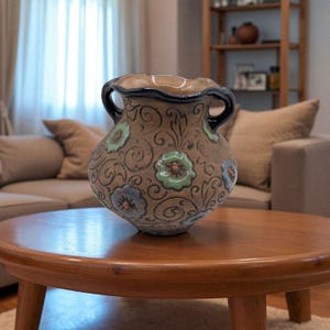 Amphora Czechoslovakia Vintage Pottery With Handles Marked Floral Art Nouveau