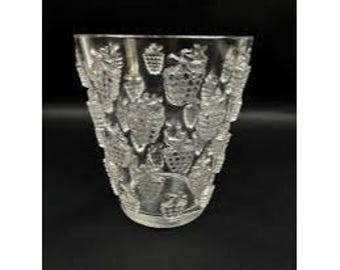 René Lalique "Malaga" Pressed Molded Glass Vase 1937 With Grape Cluster Design