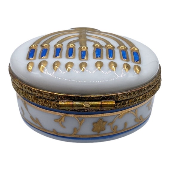 Vintage Limoges France Oval Trinket Box Hanukkah … - image 3