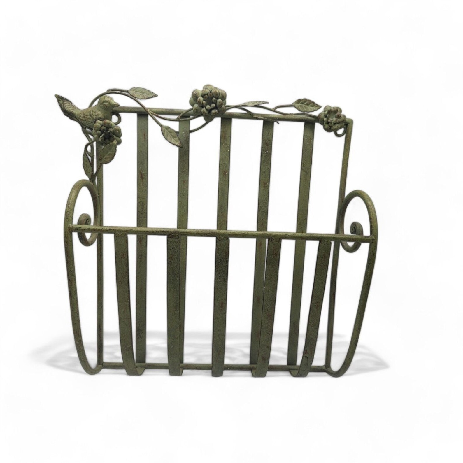 Vintage Green French Country Metal Wall-mounted Magazine Rack With Bird ...