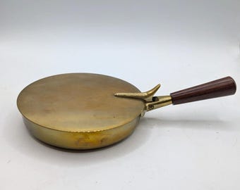Carl Auböck Brass Butler Ashtray, Mid-Century Modern Wood Handle Denmark