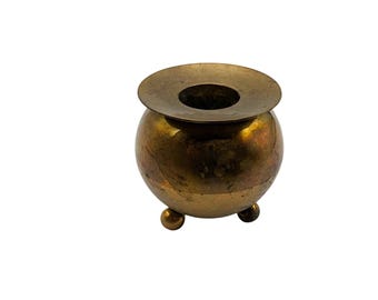Mid-Century Modern Brass Ball Candleholder, Tripod Base, 2.75" Tall Home Décor