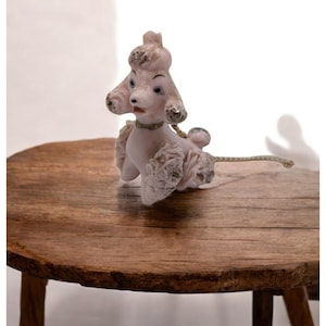 Vtg Pink Ceramic Poodle Pup Replacement Figurine on Chain Leash 1950s Mid-Century