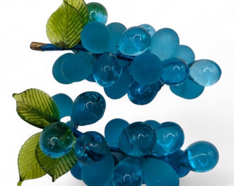 Vintage-Lot von 2 Trauben aus mundgeblasenem Muranoglas in Blau