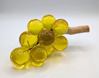 Vintage Yellow Green Lucite Grapes On Driftwood