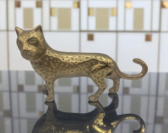 Leopard Gepard Jaguar Katze Messing Gold-Ton Figur Statue Metall Vintage