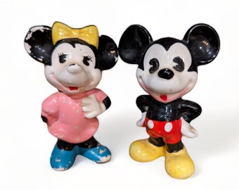 Figuras de porcelana Vintage Miniture Mickey y Minnie Mouse - Made In Japan