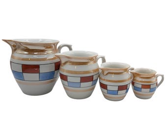 Union K Czechoslovakia Art Deco Lusterware Pitchers Set Of 4 1920s Multicolor Pattern