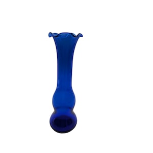 Vintage Hand Blown Glass Cobalt Blue Bud Vase Ruffled Edge 8 Inches Tall