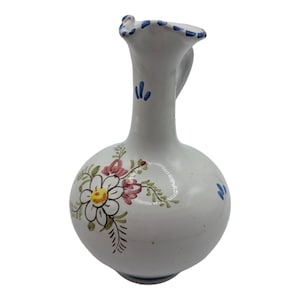 Hand-Painted Floral Ceramic Vase 7&quot; Tall Blue & White Made In Spain