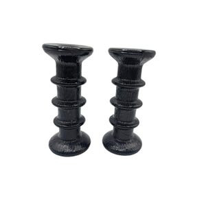 Pair Of Vintage Black Glass Candle Holders Textured Finish 6&quot; Tall