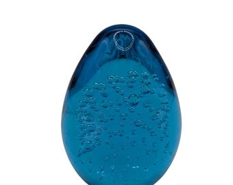 Blue Glass Egg Paperweight With Controlled Bubbles Bullicante Turquoise