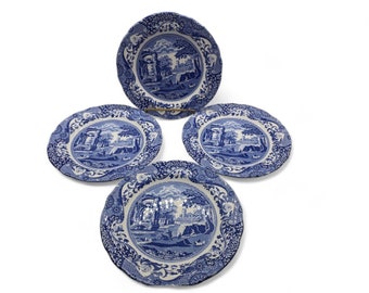 Set of 4 Vintage Spode England Italian 10.5" Dinner Plates Blue White Excellent