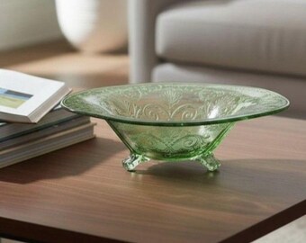 Fostoria Versailles Etched Green 3 Toed 12" Centerpiece Bowl