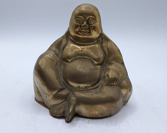 vintage Laiton Rire Bouddha Statue Figure 5 pouces de hauteur