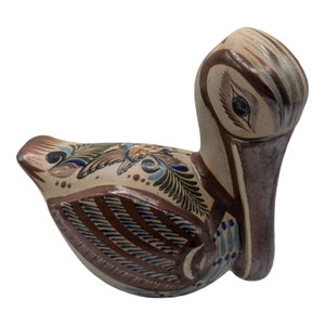 Handcrafted Mexican Tonala Pottery Bird Figurine 7.5&quot; - Vintage Signed