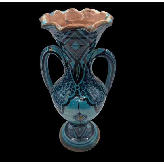 Late 19th Century Antique Moroccan Safi Boho Deep Green Vase With