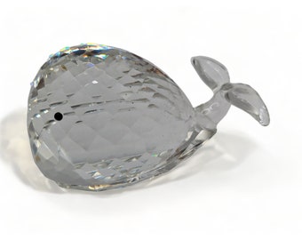 Vintage Oleg Cassini Crystal Clear Whale Figurine Paperweight Signed