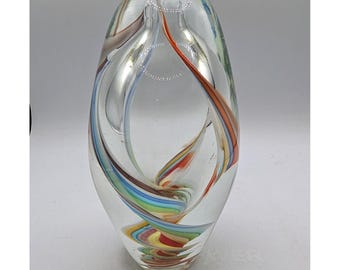 MCM Murano Art Glass Vase With Internal Multi-Color Swirl Design 8.5-Inch Height