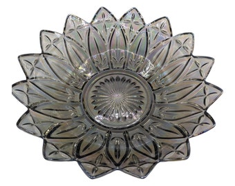 Vintage Federal Glass Smoke Iridescent Carnival Flower Petal Decorative Bowl