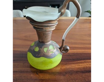 AMA Amor Copper Overlay Green Art Glass Pulpit Vase Anca Florea Podaru, Romania