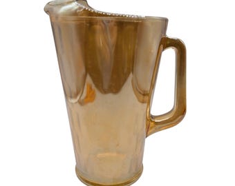 Jeanette Honeycomb Marigold Iridescent Carnival Glass Pitcher 8.5 Inches Tall Vintage Serveware