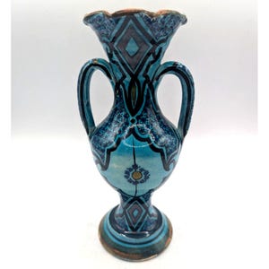 Late 19th Century Antique Moroccan Safi Boho Deep Green Vase With Handles