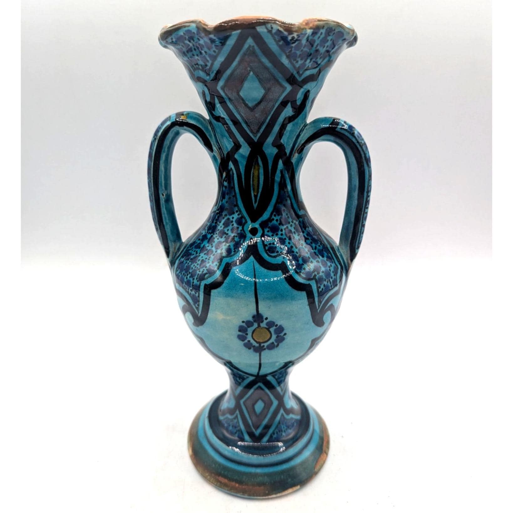 Late 19th Century Antique Moroccan Safi Boho Deep Green Vase With