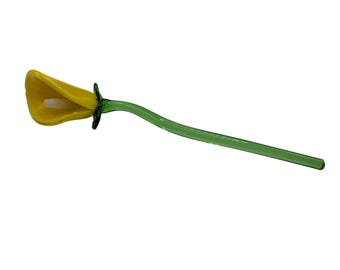 Hand-Blown Yellow & Green Art Glass Calla Lily Decorative Flower Stem