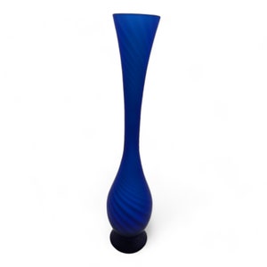 Vintage MCM Cobalt Blue Swirl Art Glass Bud Vase 11.5 in