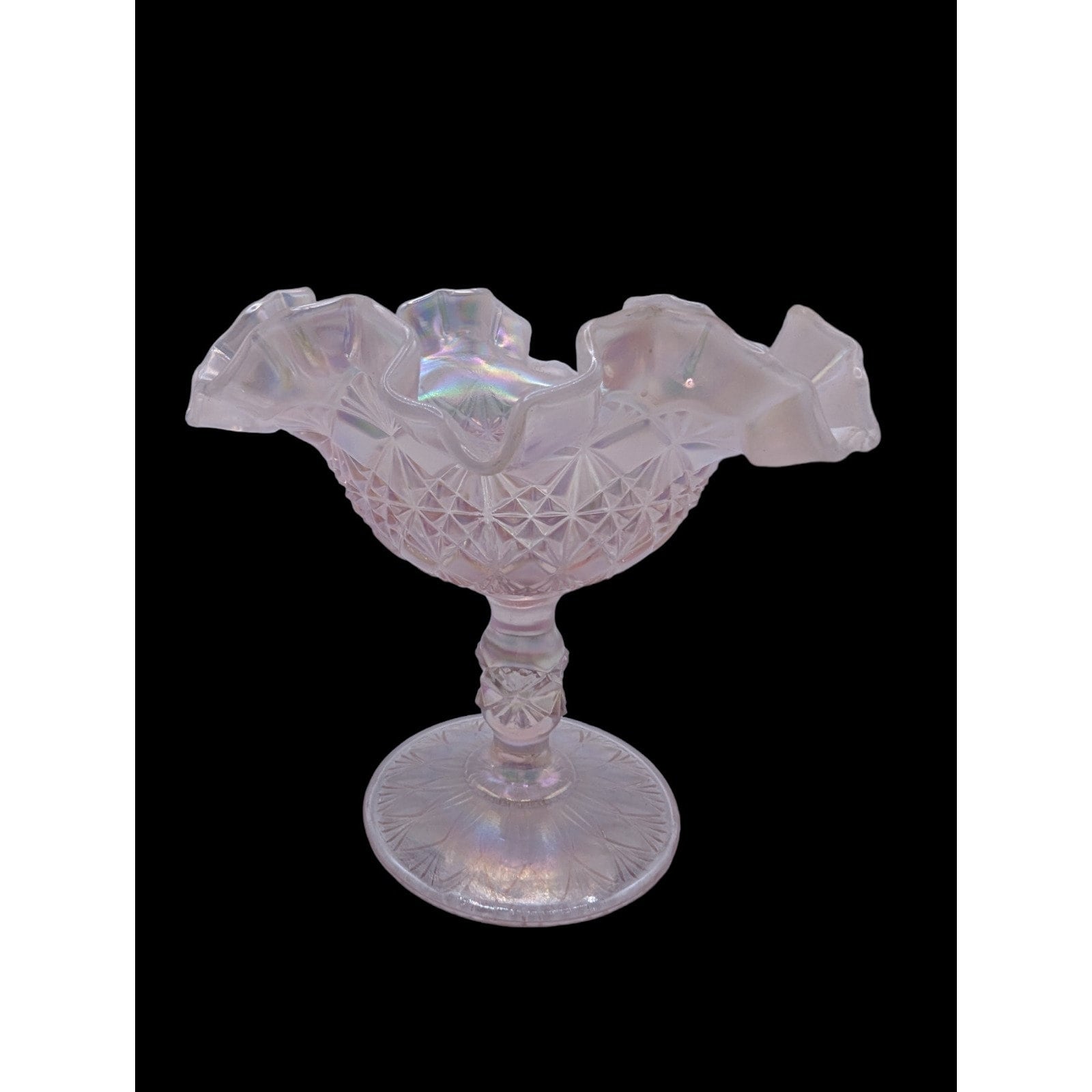 Vintage Fenton Pink Compote Opalescent Crimped Edge Fine Cut