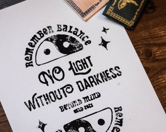 Linolprint "No light without darkness" Design A4 I Linocut