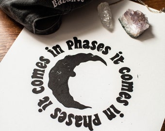 Linolprint "It comes in Phases" Logodesign A4 I Linocut