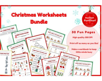 Weihnachtsarbeitsblätter Bundle, druckbare Weihnachtsarbeitsblätter, Homeschooling, Weihnachtsaktivität für Kinder, Weihnachtsarbeitsblätter, Klassenzimmer