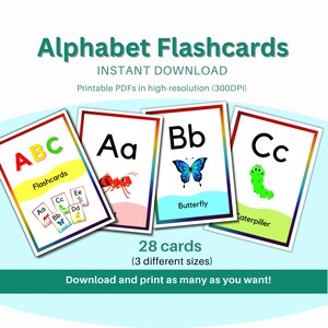 Alphabet Flashcards, ABC Flashcards, Printable Flashcards, Homeschool, Classroom Decor, Preschool Learning Resource, Instant Download