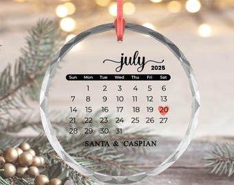 Custom Date Calendar Ornament – Personalized Couple Names – Acrylic or Glass Anniversary Keepsake