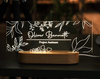 Custom LED Acrylic Desk Name Plate – Personalized Light-Up or Classic Office Name Sign
