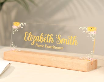 Personalized Acrylic Desk Name Plate – Floral Office Decor, Teacher Gift