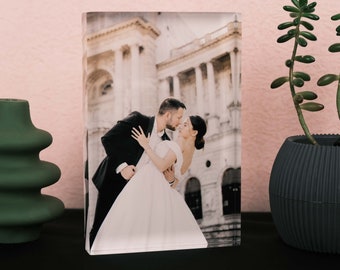 Bloque de fotos de vidrio Regalo de recién casados, Regalo de aniversario, Foto acrílica personalizada, Regalo de dama de honor, Regalo de despedida de soltera, Regalo del día de San Valentín