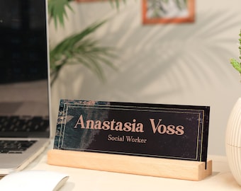 Personalized Desk Name Sign with Wood Base – Modern Office Name Plate for Professionals