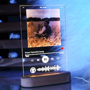 Plaque photo personnalisée pour veilleuse, cadeau amoureux de la musique, cadeau de Noël, cadre personnalisé, décoration de chambre à coucher, veilleuse LED personnalisée, cadeau pour elle