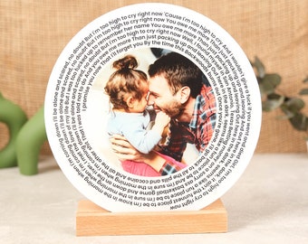 Personalized Photo Song Lyrics Plaque, Acrylic Circle, Wooden Stand