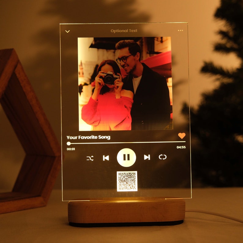 Placa de luz nocturna con foto personalizada, regalo para amantes de la música, regalo de Navidad, marco personalizado, decoración del dormitorio, luz nocturna LED personalizada, regalo para ella imagen 2